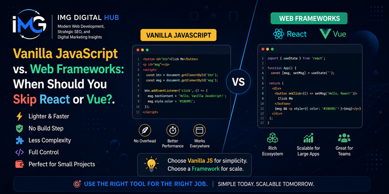 Vanilla JavaScript vs. Web Frameworks When Should You Skip React or Vue
